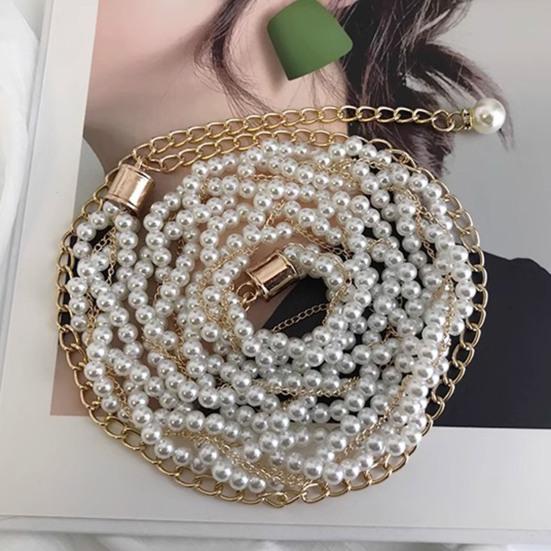 Women Dress Belt Adjustable Length Imitation Pearls Decoration Waistband Shirts Dresses Versatile Accessory