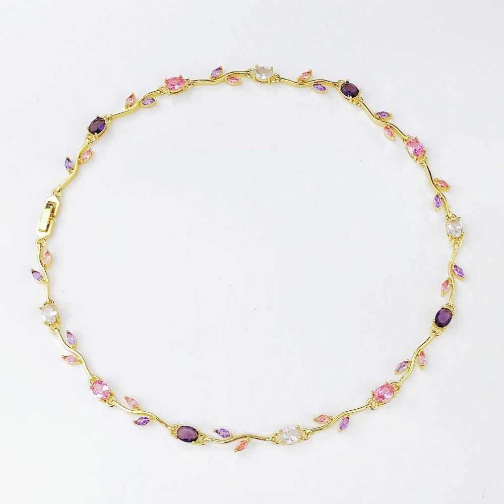 Multicolour Rose Flower Necklace Light Luxury Crystal Leaf Necklace Zircon Necklace  Women Girls