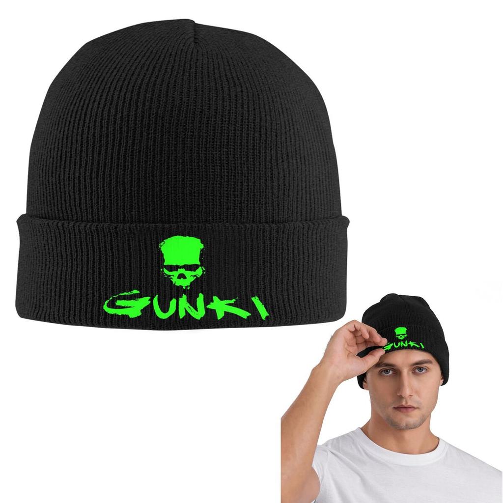 Gunki Logo Angling Skull Fishing Gunki Warm Knitted Cap Fashion Bonnet Hat Autumn Winter Outdoor Beanies Hats for Unisex Adult