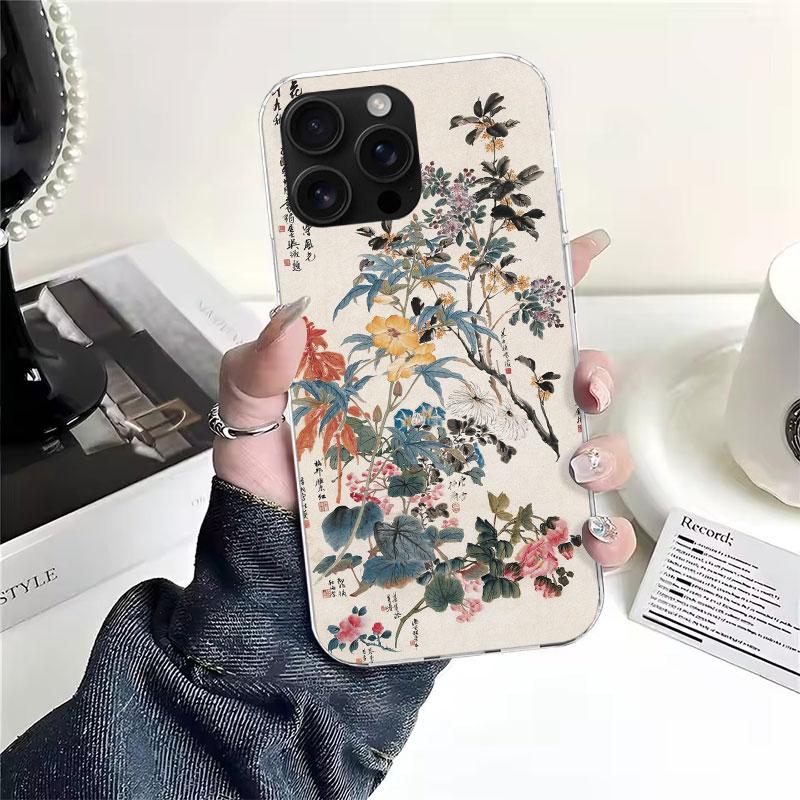 Мягкий чехол для телефона в китайском стиле с рисунком тушью Для IPhone 18 11 17 Air 16E 16 Pro Max 15 + 14 Plus 13 Mini 12 Apple 7 SE 8 Fundas C