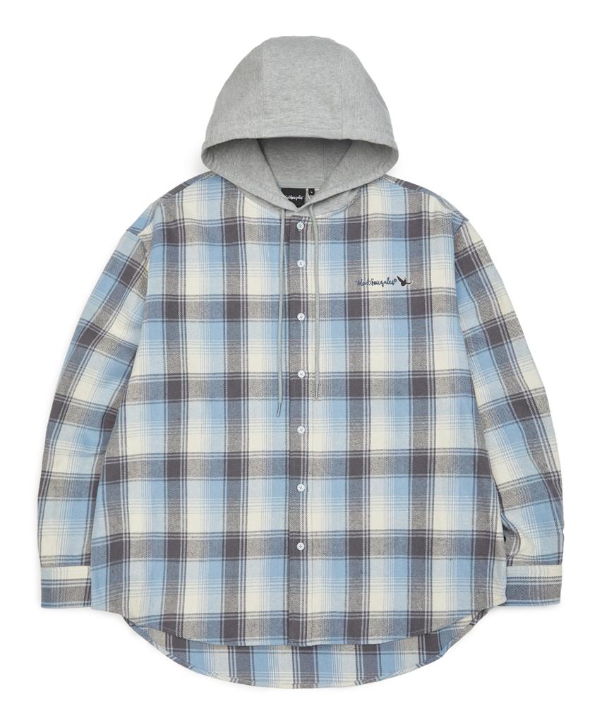 MARK GONZALES Signed Logo Flannel Check Hoodie - Greyish Blue