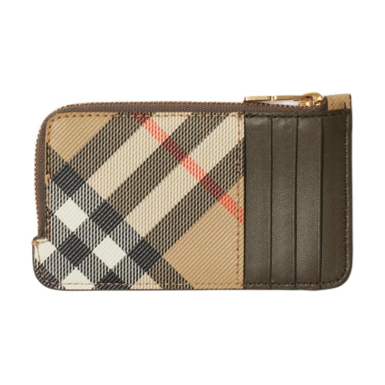 Burberry Проверьте держатель для карт из плетеного полиуретана, женские аксессуары, бежевый 80942781