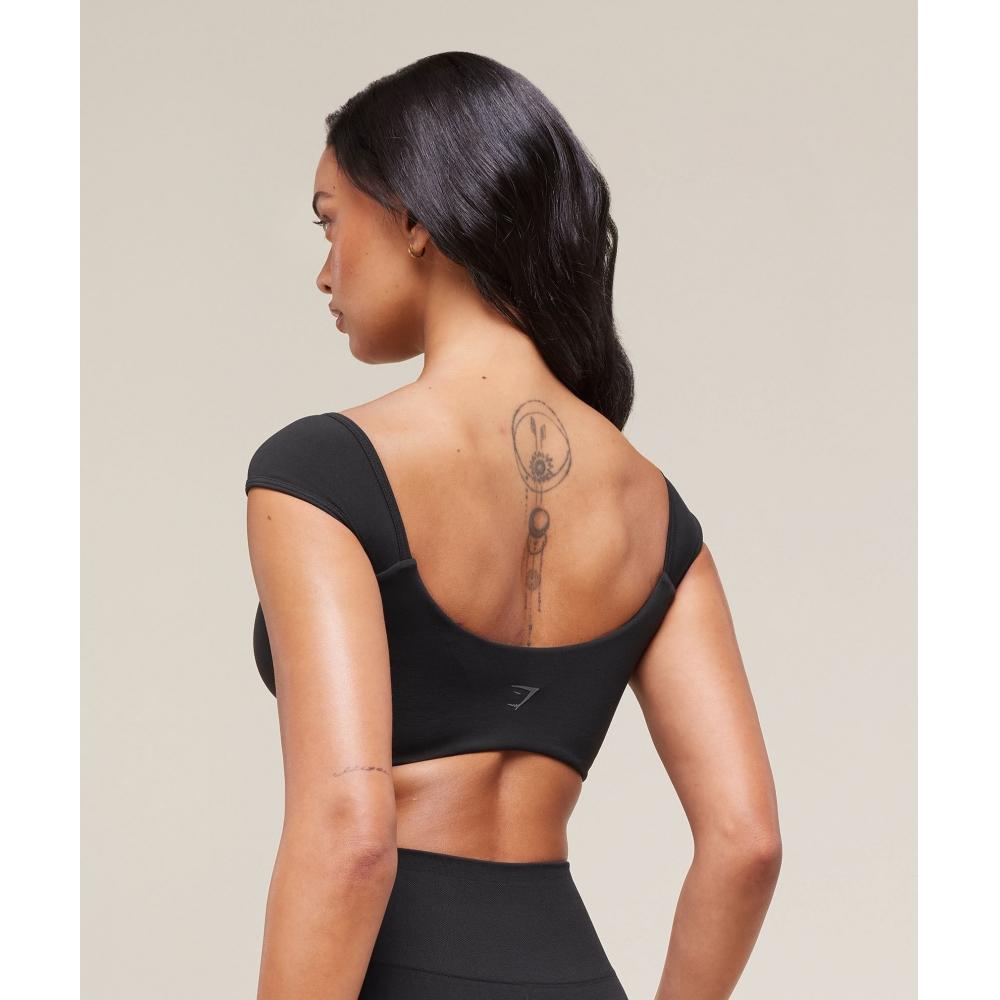 Gymshark Мягкий лифчик-бюстгальтер Sculpt Cap Sleeve Bralette, черный B3b3a Bb2j