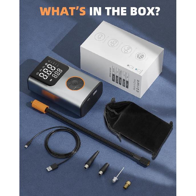 Tire Inflator Portable Air Compressor, Bike Pump, 150PSI Air Pump for Car Tires with LCD Dual Screen and Digital Tire Pressure Gauge, Air Compressor