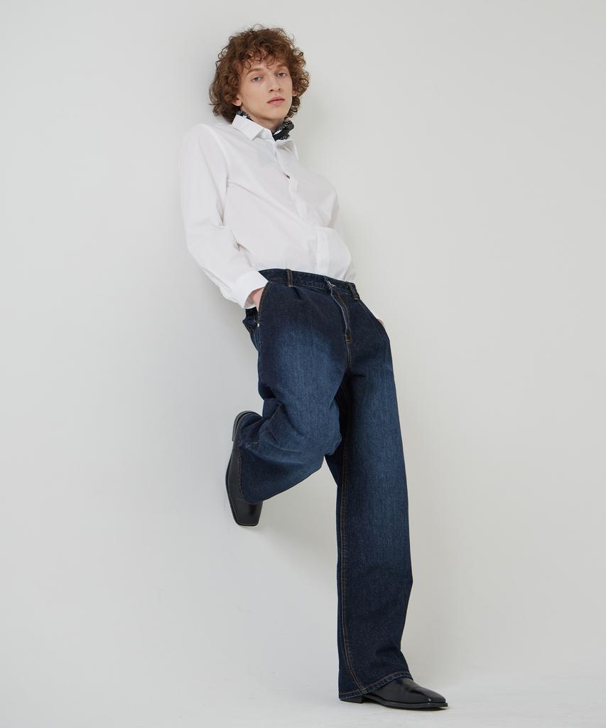 Ssinedeu [Джинсы Saturn Wide Washed с защипами - Глубокий индиго] Джинсы Saturn Wide Washed с защипами - Глубокий индиго