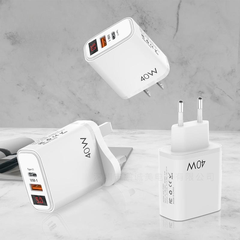 Зарядное устройство 20 Вт с цифровым дисплеем PD+USB | Быстрая зарядка QC 3.0 | Штекер EU/US/UK
