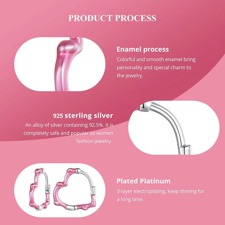 BAMOER, стерлингового серебра 925 пробы, розовые серьги-кольца в форме сердца, двухцветные серьги-кольца для женщин, вечерние милые изящные ювелирные изделия, подарок