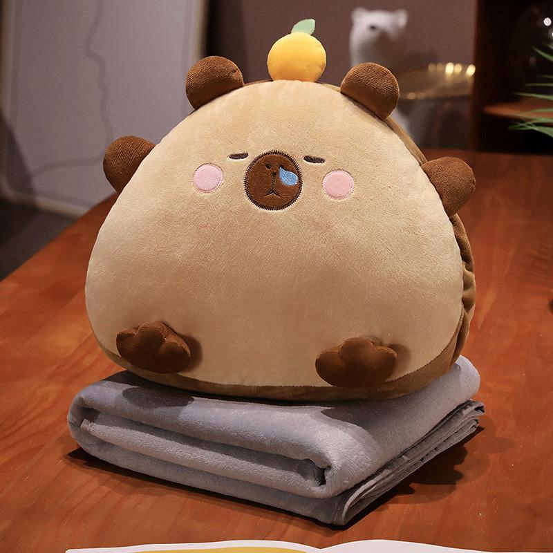 Rice Ball Cartoon 3 In 1 Capybara Pillow Air Conditioning Blanket Nap Toy Plush