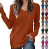 Women's Fashion Casual V-Neck Long Sleeve Solid Color T-Shirt Comfortable Top