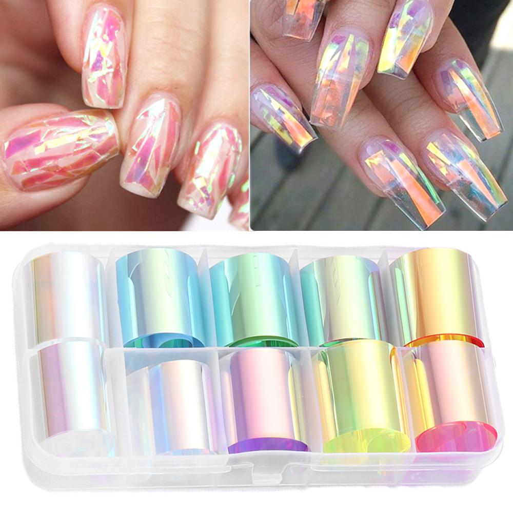 Hot Nail Decoration Tool DIY Glass Paper Holographic Design Nail Stickers Aurora Film