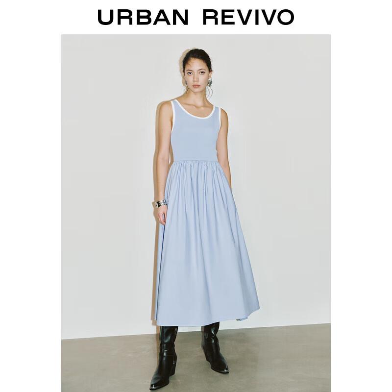 UR 2025 Spring French Colorblock Knit A-line Dress