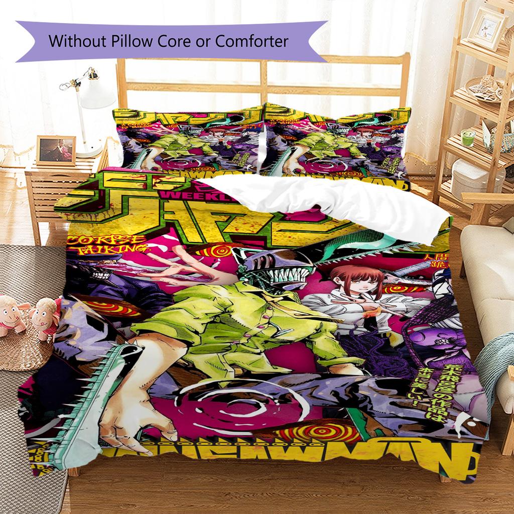 Chainsaw Man Pattern Bedding Set Quilt Cover Pillowcase Home Decor Gift (1 * duvet cover + 2 * pillowcase, without core)