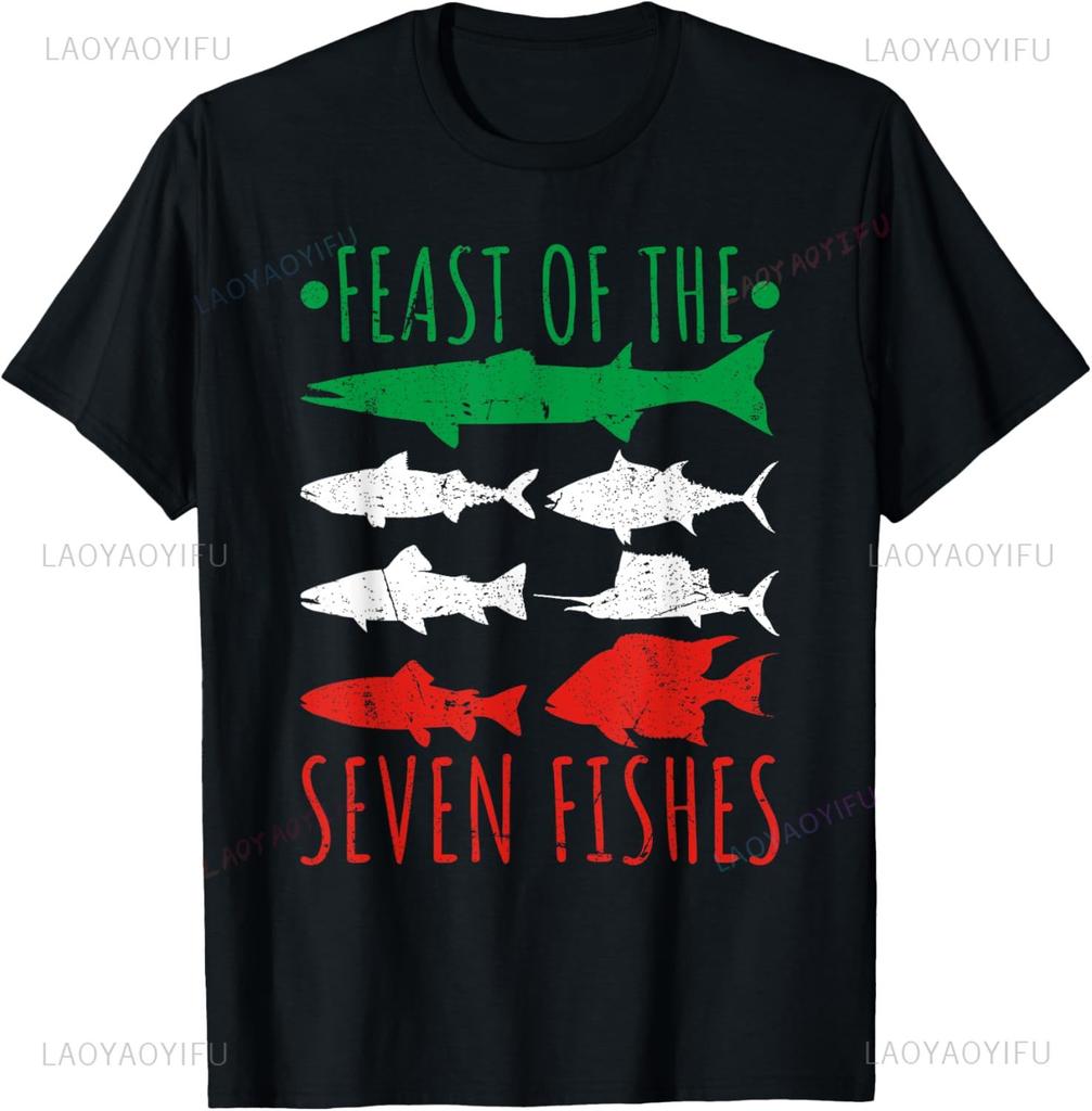 Feast Of The Seven Fishes Italy La Vigilia Christmas Eve Tshirt Print On Deunisexd Unisexs Clothing Funny Shirt Camisas