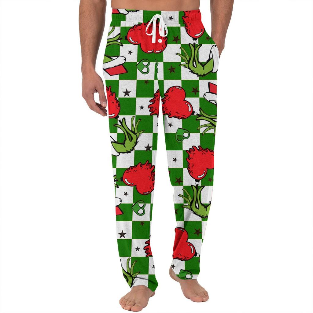 Men's Knitted Fashionable Printed Pocket Casual Pants Pajama Pants