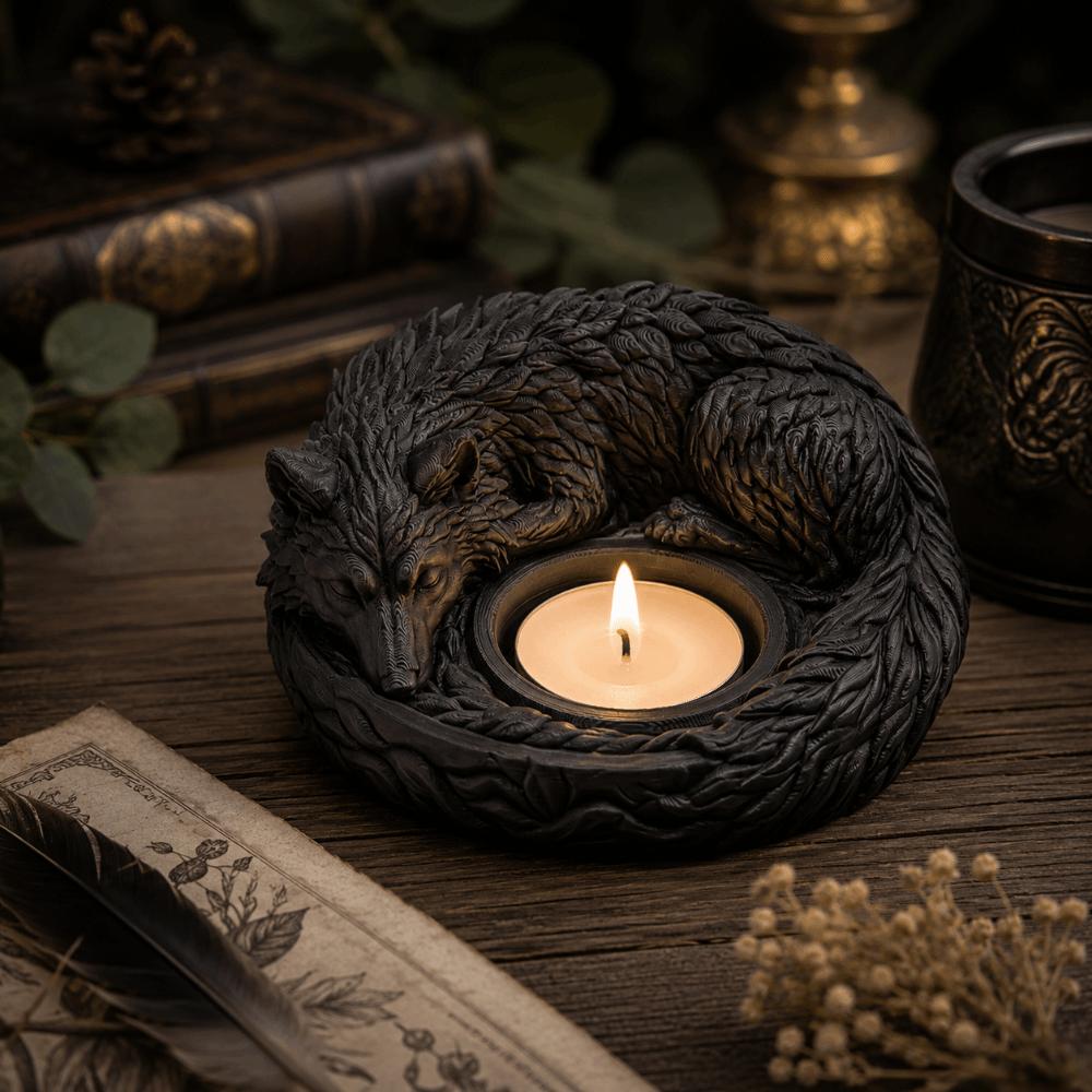 3D Printed Candle Holder Ornaments Ring Display Plate Sleeping Wolf Candlestick Entryway Decor