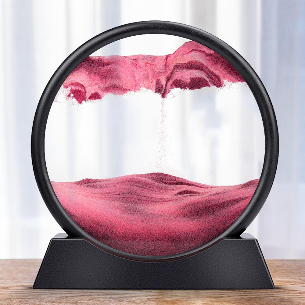Художественная картина с движущимся песком, круглое стекло, 3D песочные часы, глубокий морской пейзаж, дисплей в движении, рамка с струящимся песком, 7/12 дюймов, для домашнего декора