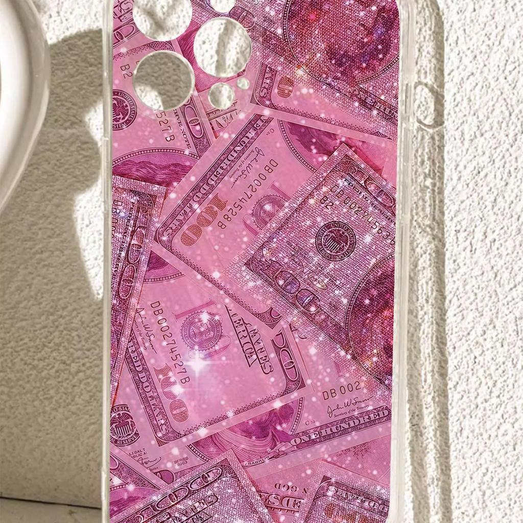 Прозрачный противоударный чехол с розовым узором для iPhone 14-17 Pro Max