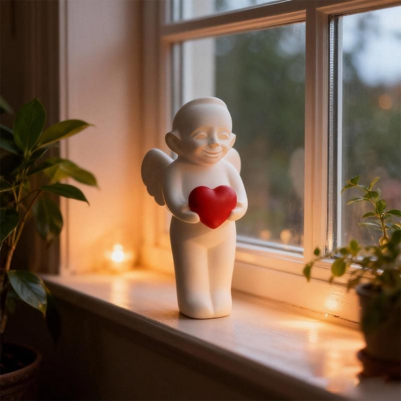 Статуэтка Ангела с сердцем Выражение любви 3D-печатная скульптура Фигурка для декора стола, книжной полки дома и офиса Подарок