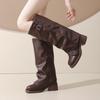 New Style Woman Boots Knee High Platform Chunky Heels Trend Punk Gothic Rock Leather Women's Shoes Motorcycle Footwear