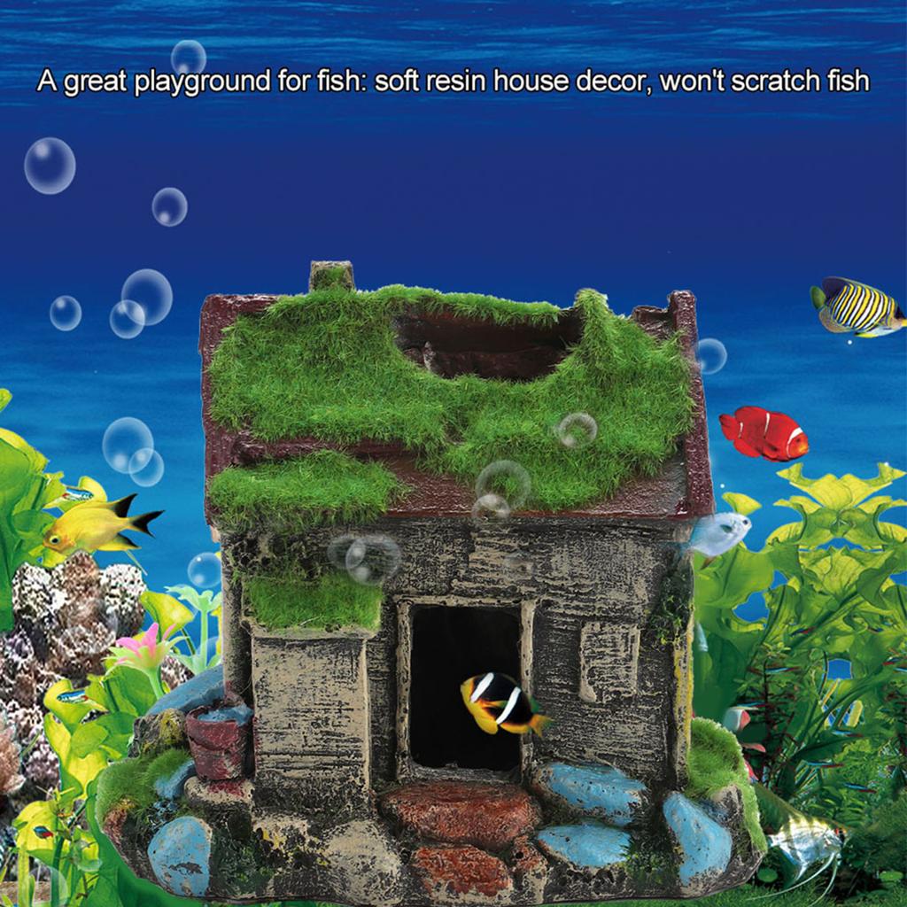 Аквариумный ландшафтный дизайн смоляные рыбки прячутся в пещере дома со мхом для украшения аквариума