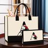 Canvas Shoulder Bag Makeup Set with Color Block Print & Portable Zipper Clutch