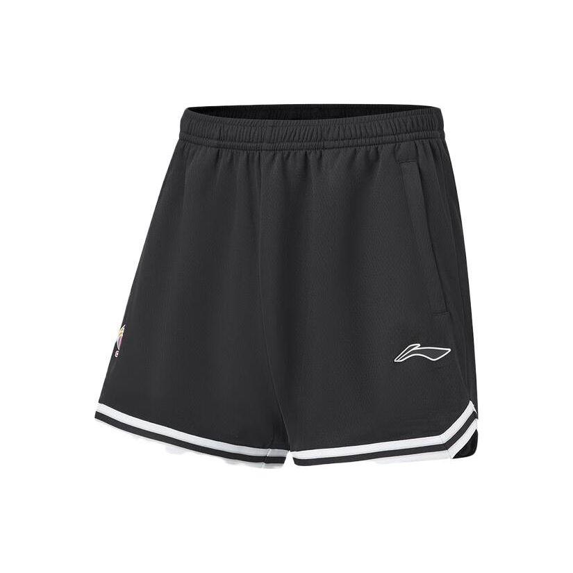 Li-Ning Шорты для баскетбола с принтом логотипа серии CBA, мужские черные AAPT569-1