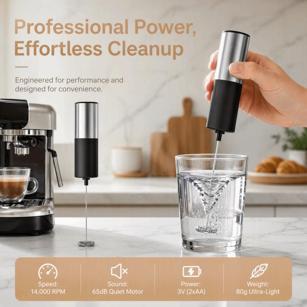 Battery Operated Electric Milk Frother Stainless Steel Whisk Mini Drink Mixer Matcha Hot Chocolate