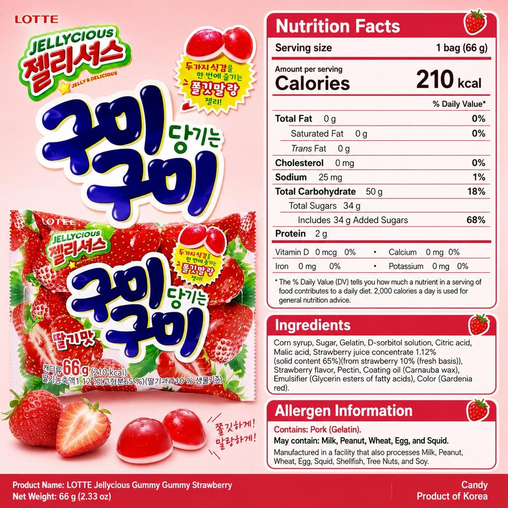 Мягкие конфеты Lotte со вкусом клубники 66 г