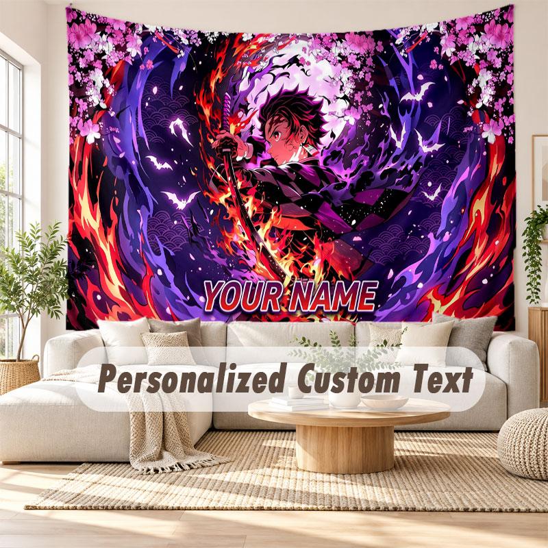 Custom Name Wall Hanging Tapestry,Demon Slayer Decorative Backdrop Tapestry For Dorm Home