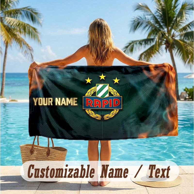 Custom Text Beach Towel, Soft Absorbent Swimming Multi-use TowelRapid Wien FC