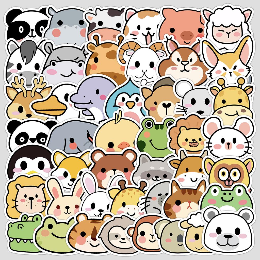50 Cute Cartoon Animal Graffiti Stickers for Mobile Phones, Water Cups, Waterproof Decorative Stickers, Creative Animal Stickers