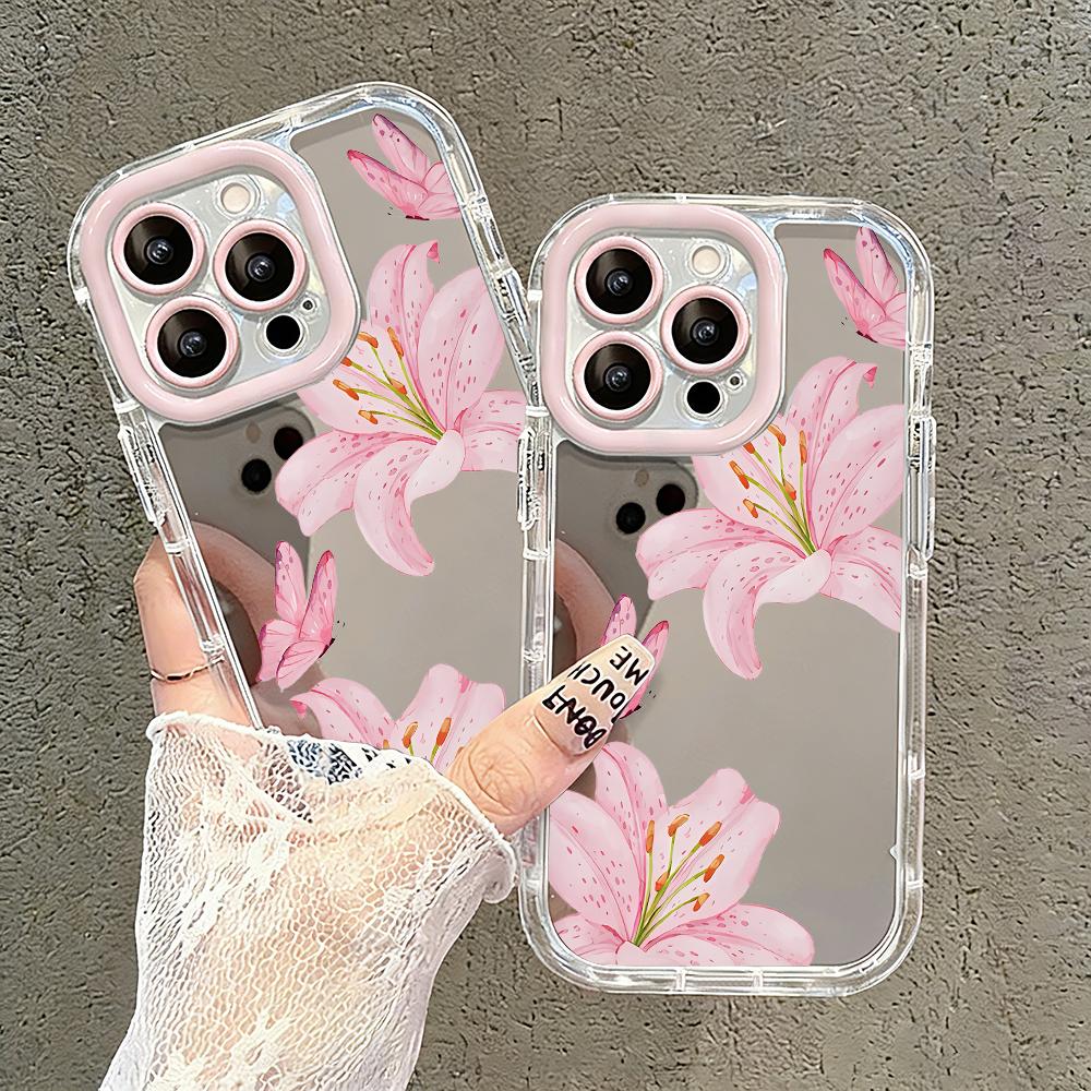 Романтичный чехол-зеркало с цветами персика для iPhone 17 Air 16 Pro Max 17 15 14 13 12 11 7 8 Plus XR XS Защитная задняя крышка