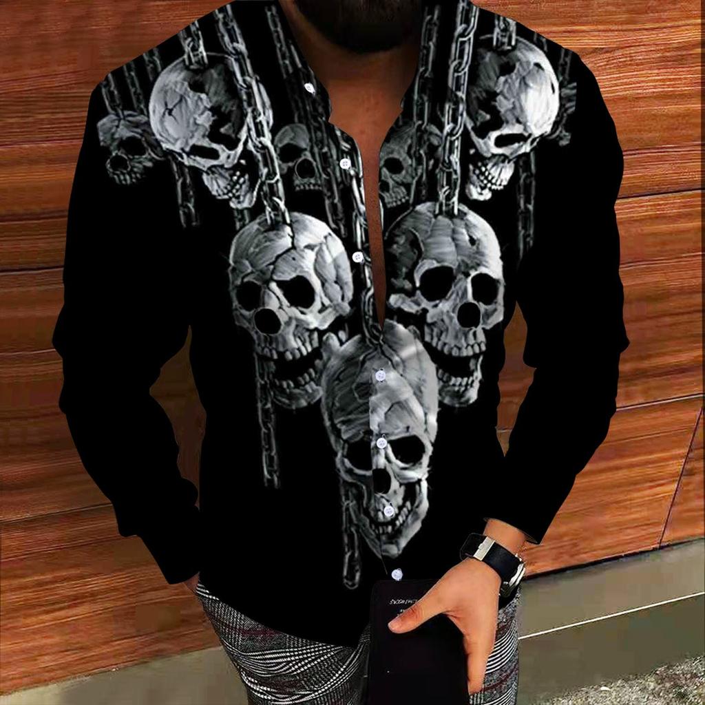 Мужские рубашки с длинным рукавом с принтом, повседневные свободные рубашки с длинным рукавом с принтом