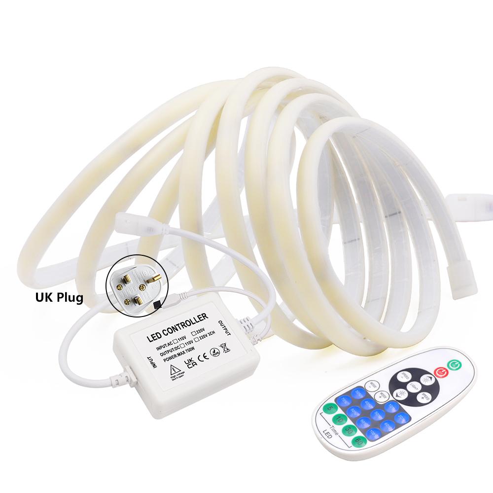 Dimmable 220V COB Neon LED Strip Light 23Key IR Remote Control EU UK AU Power Plug 240LED Waterproof Flexible Tape Home Lighting