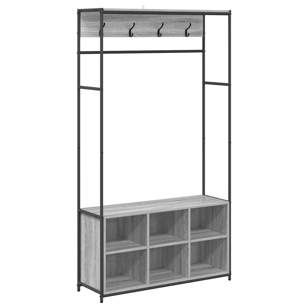 Coat Rack with Shoe Bench Sonoma Grey 100 x 32 x 180.5 cm