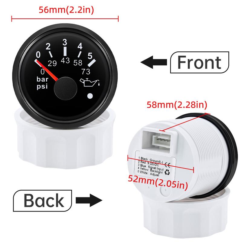 ZMFJH 0-5 бар, 0-73 PSI, 0-10 бар, 0-145 PSI Стрелочный манометр давления масла с сигнализацией, 7-цветная подсветка, 52 мм, датчик давления масла для автомобиля, лодки