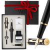 Wordsworth Black Fountain Pen Set with 18K Gold Medium and Extra Fine 25ML Black Ink 6 Ink Ink Refill Gift and Pen a Gift for Men and Women & Nibs,