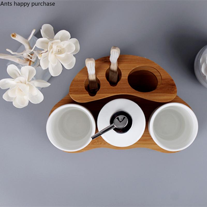 Белый керамический набор для ванной комнаты из 3 предметов, деревянная рамка, бутылочка для лосьона, стаканчик для рта, деревянный держатель для зубных щеток, принадлежности для ванной комнаты, набор для мытья