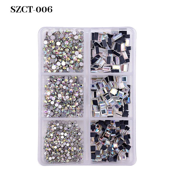 Mixed Color Champagne 6-Grid Nail Art Flatback Rhinestones DIY Decorations Rhinestone Stickers Nail Ornament