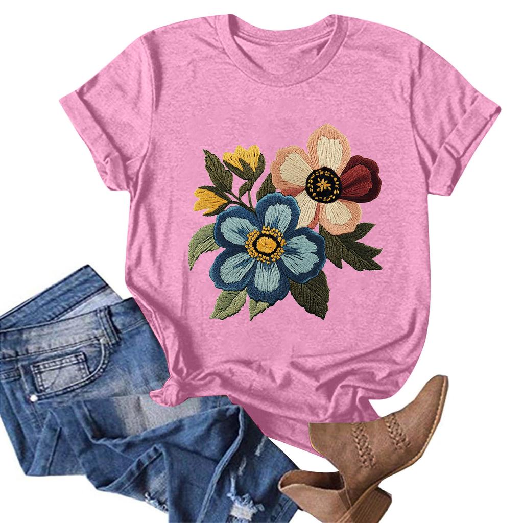 Женская модная повседневная футболка с круглым вырезом и принтом, пуловер с короткими рукавами, топ