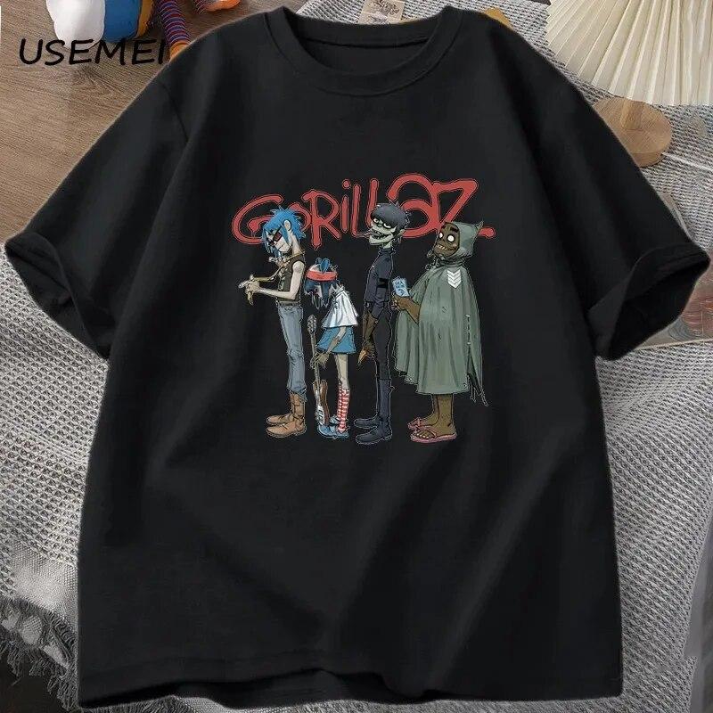 Музыкальная группа Gorillaz PUNK ROCK Футболка унисекс женская летняя 90-х годов хлопковые футболки с круглым вырезом и короткими рукавами одежда винтажная футболка Y2K
