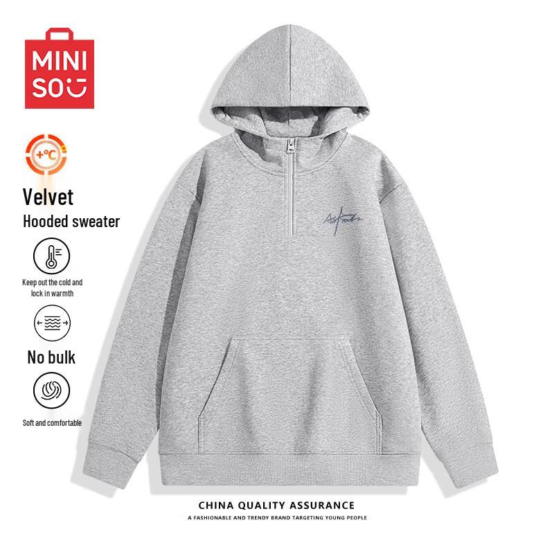 MINISO Men's Hooded Half-Zip Fleece Sweatshirt