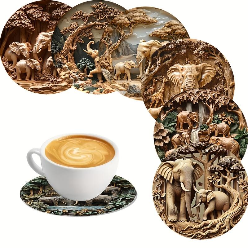 8pcs Art Pray Colours Elephant Round Wooden Coaster 4 Inch Heat-Resistant Anti-skidding Home Party Theme Decor Photo Props Gifts