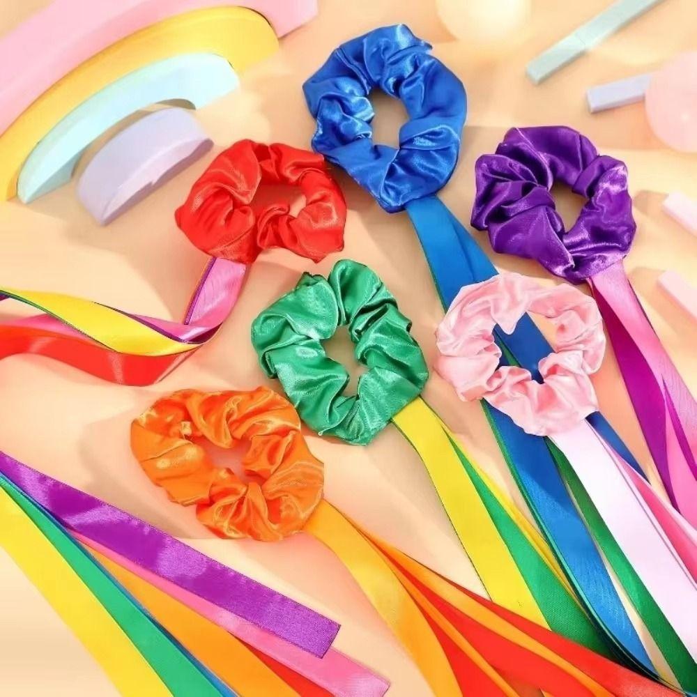 6Pcs Multicolor Wrist Streamers Multi-purpose Rainbow Dance Ribbons Dance Party