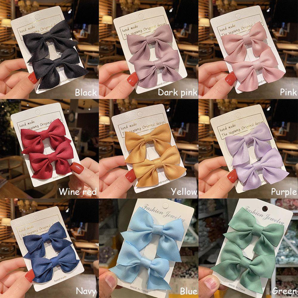 2Pcs Cute Little Girl Solid Color Bowknot Barrettes Baby Hairpins Kids Hair Clips Bow Headgear