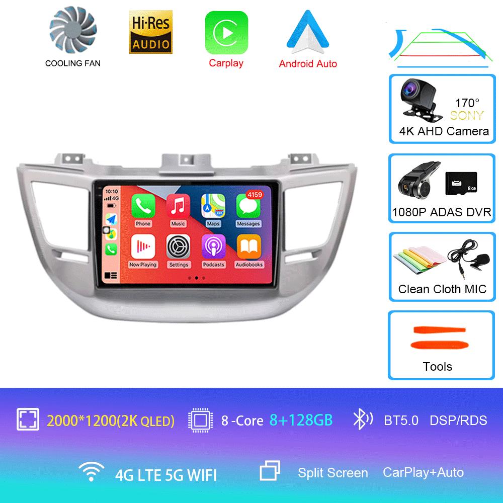 Автомагнитола Android 14 Carplay Для Hyundai Tucson IX35 3 2015 2016 2017 2018 2Din Мультимедийный Видеоплеер Навигация GPS Головное Устройство