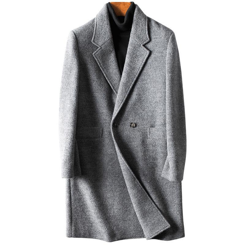 Winter New Woolen Coat Men's Casual Men's Coat Warm and Thickened Mid-length Wool Coat Men's Trendy