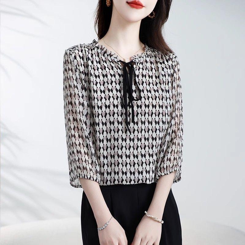 Stylish New Fashionable Blouse Chiffon Shirt Round Neck Sweet and Chic Casual Summer