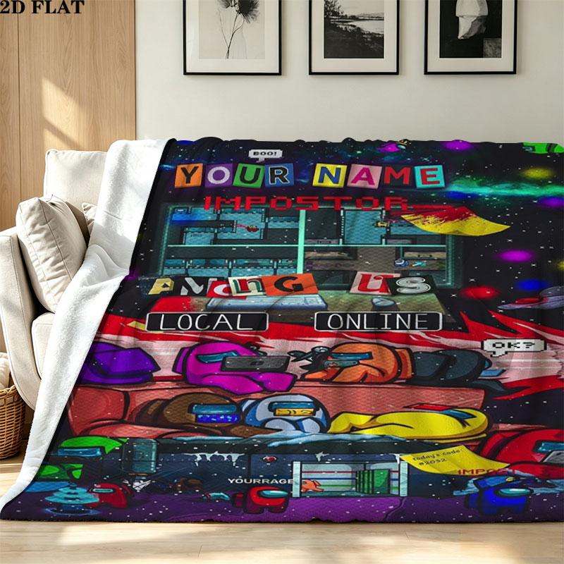 1PC Among Us Custom Name Patterned Flannel Blanket Suitable For All Seasons for Home Decor Warmth and Comfort Gifts Holiday Present