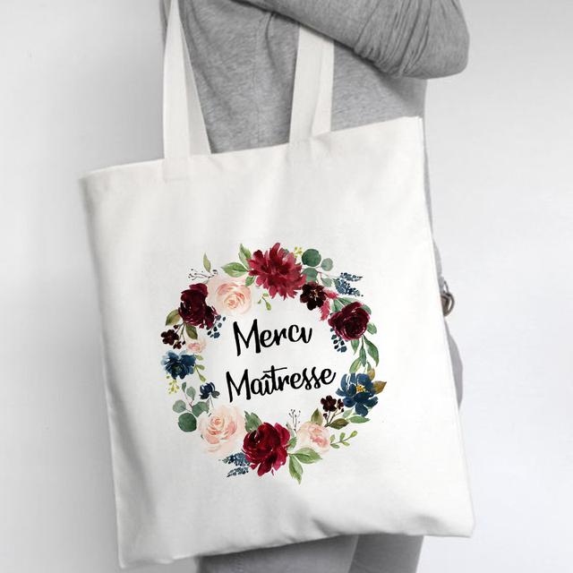 French Print Canvas Shoulder Bags Female Shopping Totes Women Travel Handbags Eco Reusable Storage Pouch Bookbags Teacher Gifts